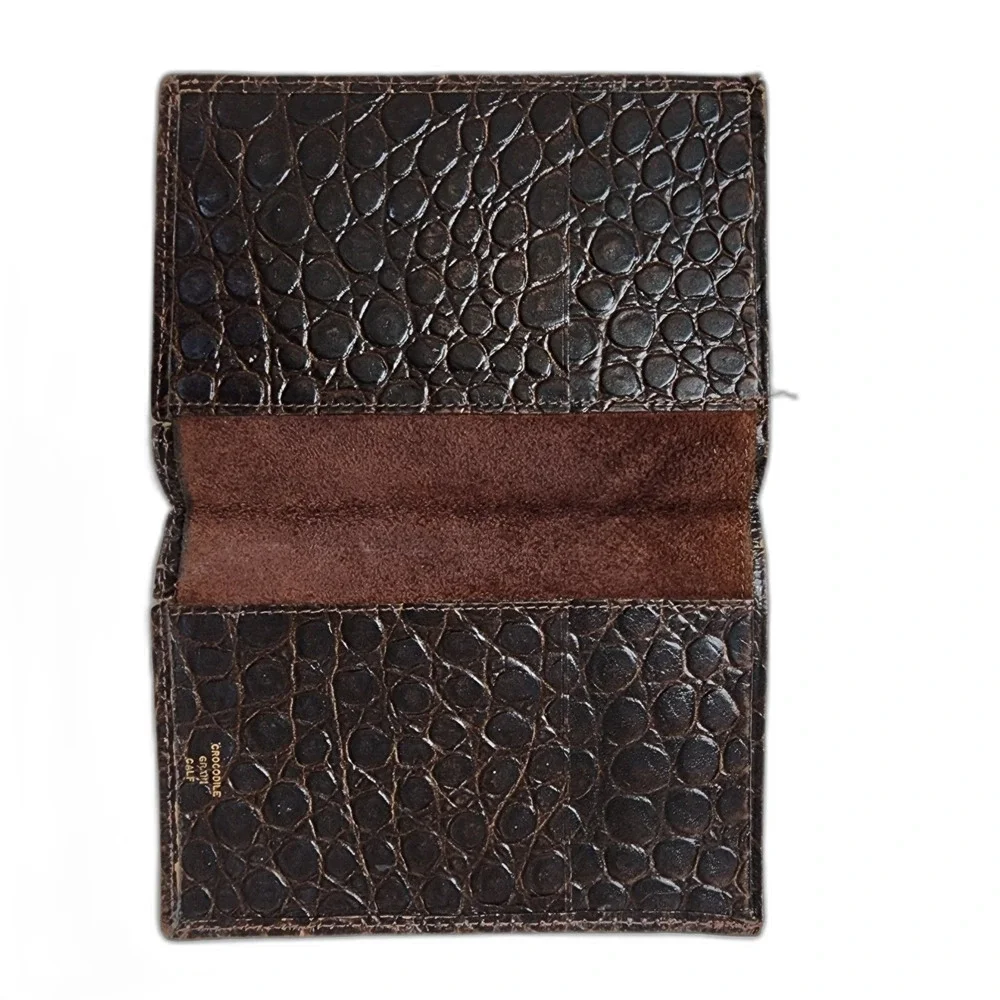 Brown Crocodile Grain Calf Passport Travel Wallet